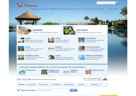 thomson holidays screenshot - cookie law compliancy