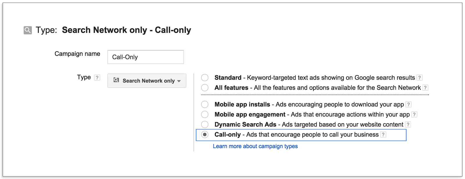 Choosing Google AdWords Call Only Campaign
