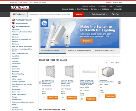 grainger b2b ecommerce web design example