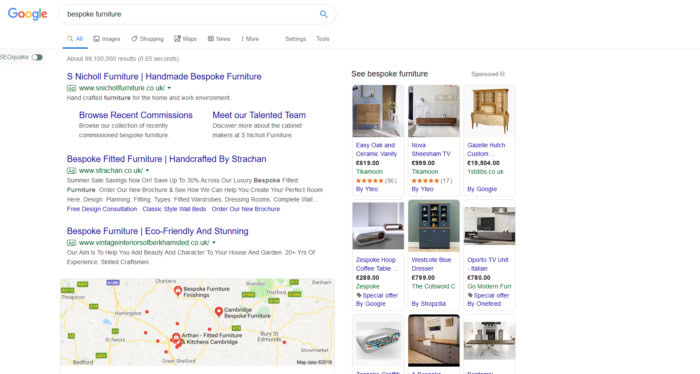 Google Ads of Bespoke Furniture Suppliers