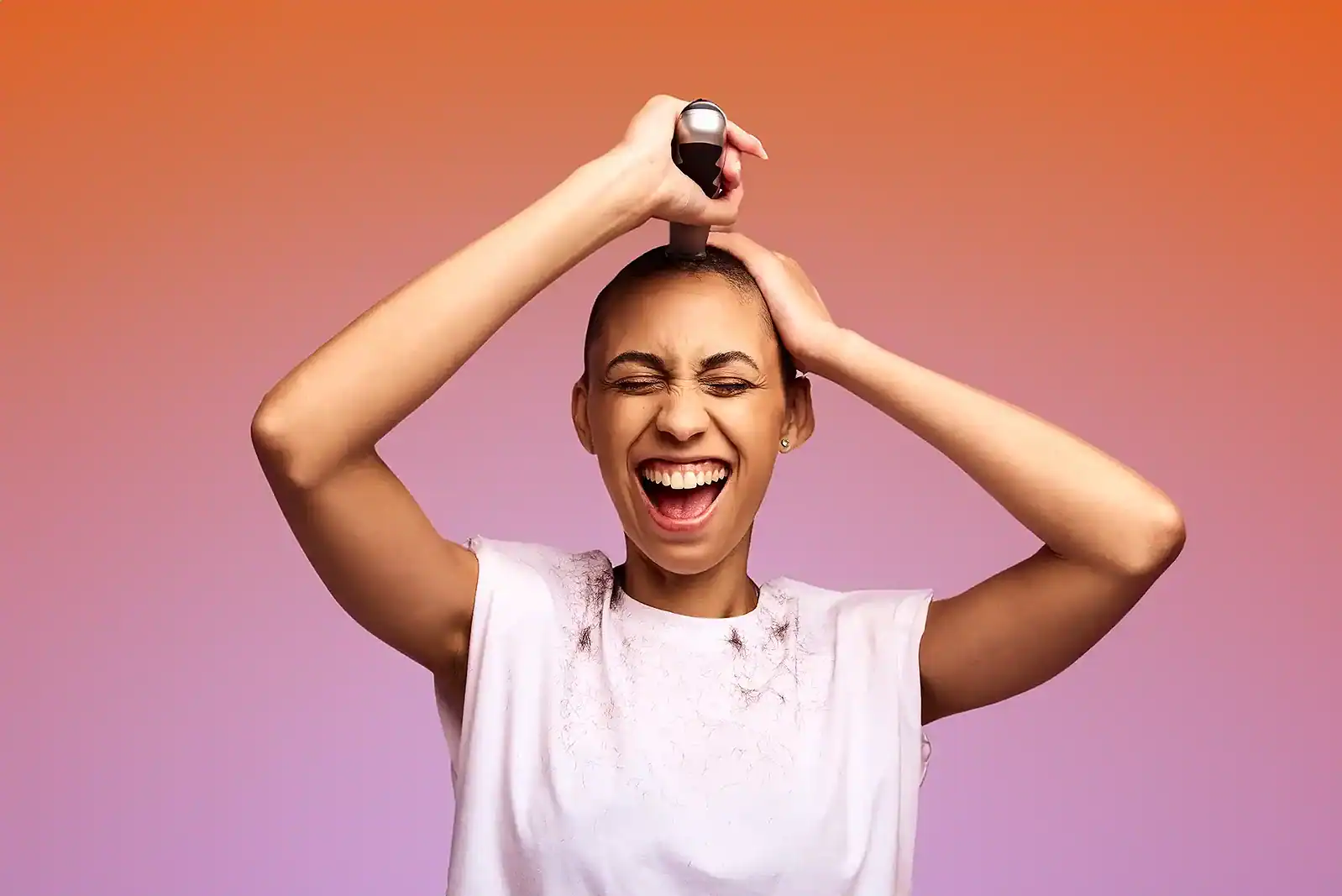 Female shaving off her hair for charity large